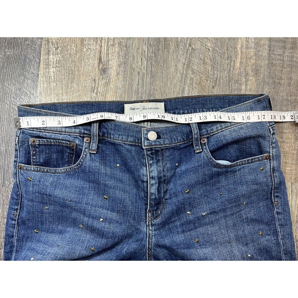 Gap Dark Wash Blue Denim Jeans Best Girlfriend Star Studded Size 32 - Picture 7 of 10